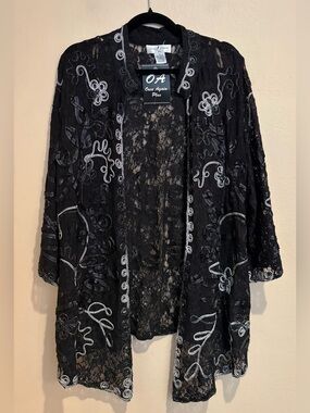 Beautiful Black & White Open Front Cardigan, Formal Party Cardi, Sheer Jacket